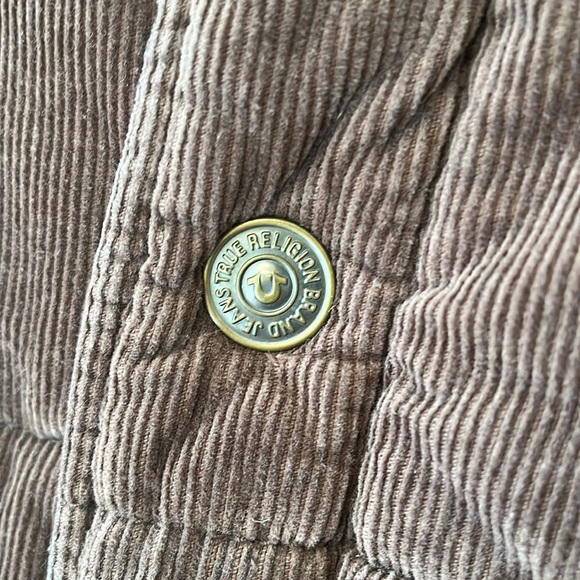 True Religion Aztec Puffer Vest Serape Yoke Men XL/TG Cotton Corduroy Brown Boho - Picture 9 of 16